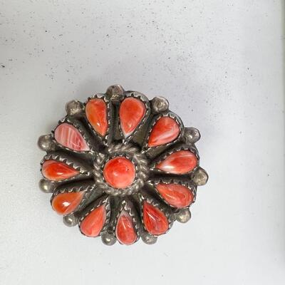 1950 Petipoint Navajo  Coral Squash Blossom SS Clip Ons