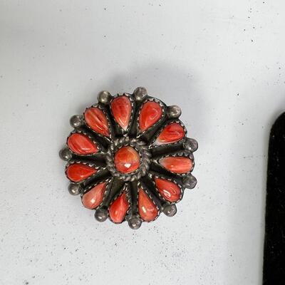 1950 Petipoint Navajo  Coral Squash Blossom SS Clip Ons