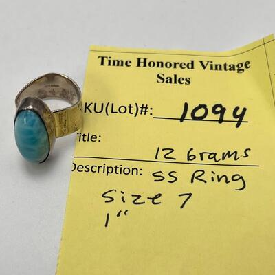 SS 12 Grm Size 7 Ring with 1" gem Quality stone