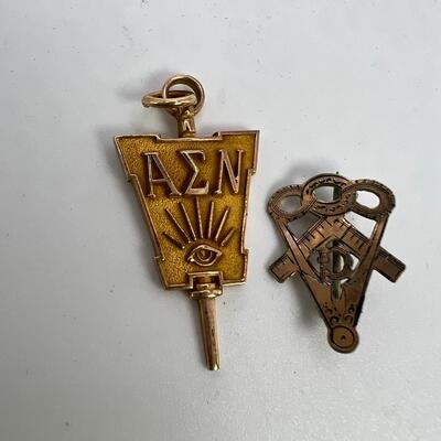 Greek  Pendant 10 K gold and  Masonic Diamond Pin