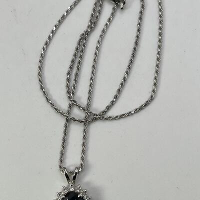 White Gold 14K  and Sapphire Pendant on  Diamond Cut 18"  14K  Chain