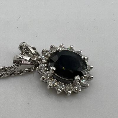 White Gold 14K  and Sapphire Pendant on  Diamond Cut 18"  14K  Chain