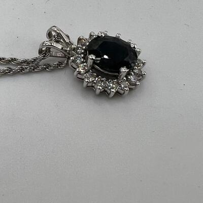 White Gold 14K  and Sapphire Pendant on  Diamond Cut 18"  14K  Chain