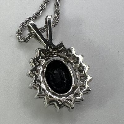 White Gold 14K  and Sapphire Pendant on  Diamond Cut 18"  14K  Chain