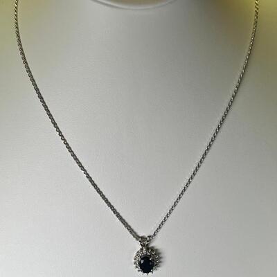 White Gold 14K  and Sapphire Pendant on  Diamond Cut 18"  14K  Chain