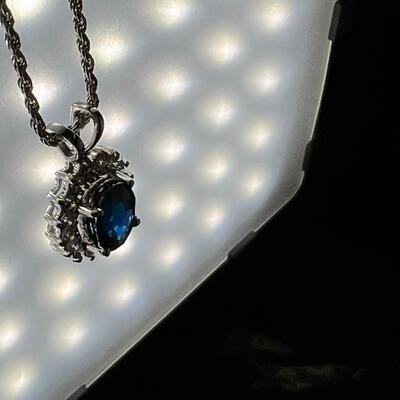 White Gold 14K  and Sapphire Pendant on  Diamond Cut 18"  14K  Chain