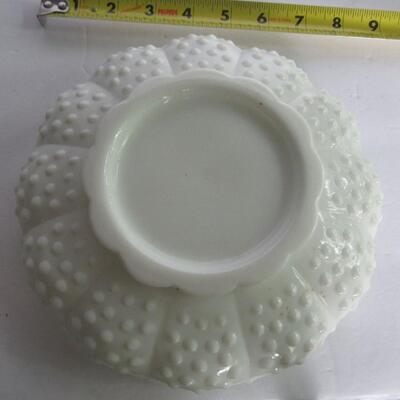 Old Fenton Milk Glass Hobnail Relish Dish