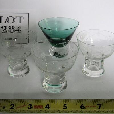 MCM Lot of Cocktail Glasses, Teal and Clear Paperweight Glass