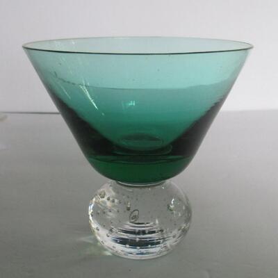 MCM Lot of Cocktail Glasses, Teal and Clear Paperweight Glass