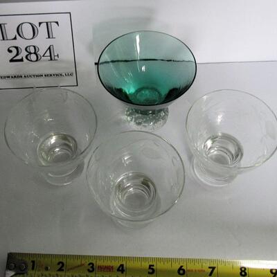 MCM Lot of Cocktail Glasses, Teal and Clear Paperweight Glass