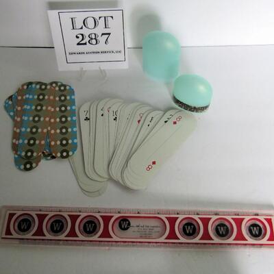Unusual Older Oval Playing Cards in Case, Plastic WI Steel and Tube Co Ruler