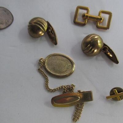 Misc Lot of Stuff: Foreign Coins, Misc Jewelry, Spreader, Metal Tag
