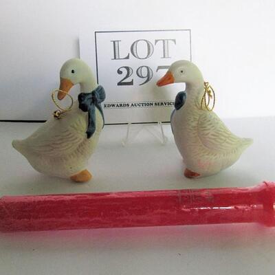 Christmas Goose Ornaments and Candle