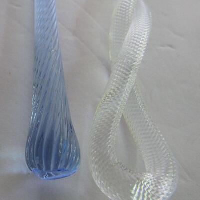 2 Art Glass Christmas Ornaments, Cane and Twisted Icicle