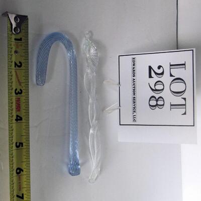 2 Art Glass Christmas Ornaments, Cane and Twisted Icicle