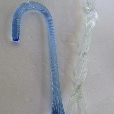 2 Art Glass Christmas Ornaments, Cane and Twisted Icicle