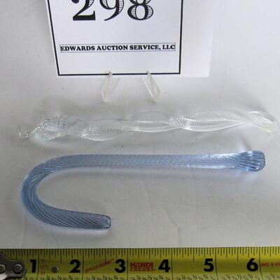 2 Art Glass Christmas Ornaments, Cane and Twisted Icicle