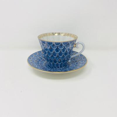 RUSSIAN LOMONOSOV â€œFORGET ME NOTâ€ TEA CUP AND SAUCER SET