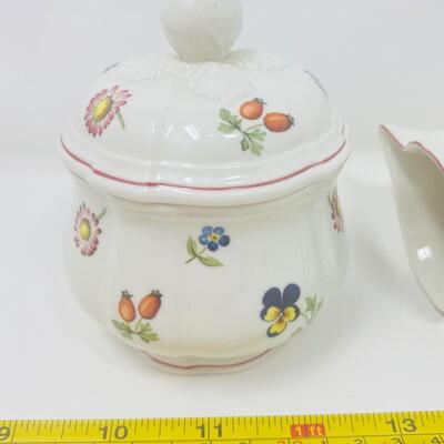 ADORABLE SET OF VILLEROY & BOCH PETITE FLEUR CREAM AND SUGAR BOWL WITH LID