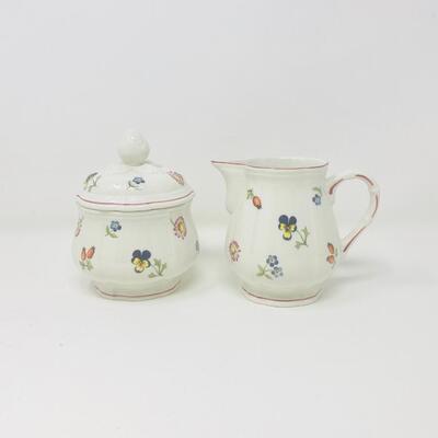ADORABLE SET OF VILLEROY & BOCH PETITE FLEUR CREAM AND SUGAR BOWL WITH LID