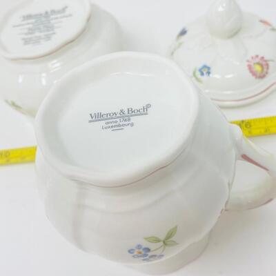 ADORABLE SET OF VILLEROY & BOCH PETITE FLEUR CREAM AND SUGAR BOWL WITH LID