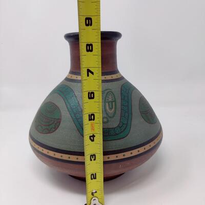 STUNNING COLORFUL POTTERY VASE SIGNED W 8-67