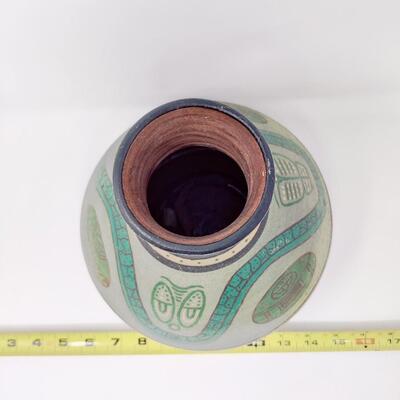 STUNNING COLORFUL POTTERY VASE SIGNED W 8-67