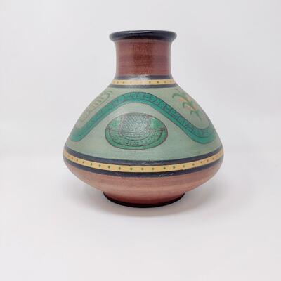 STUNNING COLORFUL POTTERY VASE SIGNED W 8-67
