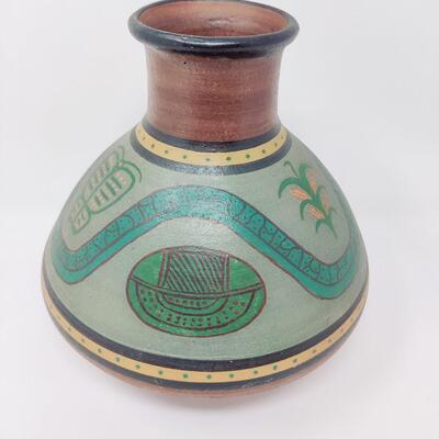 STUNNING COLORFUL POTTERY VASE SIGNED W 8-67