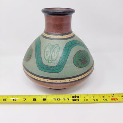 STUNNING COLORFUL POTTERY VASE SIGNED W 8-67