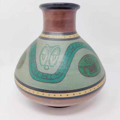 STUNNING COLORFUL POTTERY VASE SIGNED W 8-67