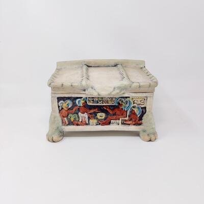 UNIQUE POTTERY HINGED CHEST SIGNED M WILKERSON 4-65