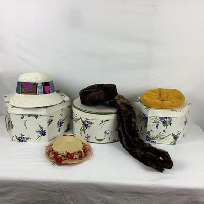 Lot 5377. Lot of Vintage Hats & Matching  Hat Boxes ( Fiesta, Christine Original, Wicking, Concetta )