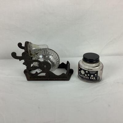 Lot. 5385. Antique Glass and Iron Shrimp Nautilus Inkwell