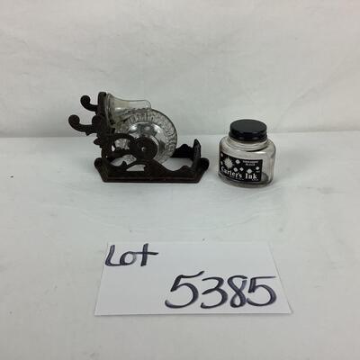 Lot. 5385. Antique Glass and Iron Shrimp Nautilus Inkwell