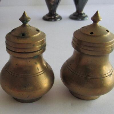Vintage Brass Bowl, China and Brass and Silverplate Shakers