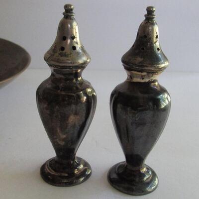 Vintage Brass Bowl, China and Brass and Silverplate Shakers