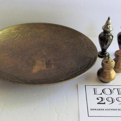 Vintage Brass Bowl, China and Brass and Silverplate Shakers