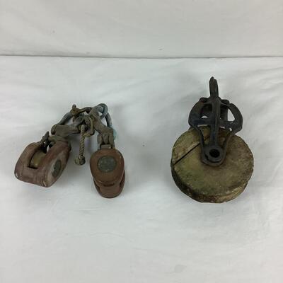 Lot. 5399. Vintage Iron Pulley & Vintage Cast Iron/Wooden Pulley, Primitive Barn Decor