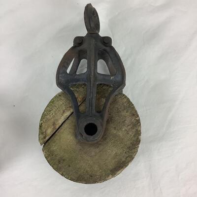 Lot. 5399. Vintage Iron Pulley & Vintage Cast Iron/Wooden Pulley, Primitive Barn Decor