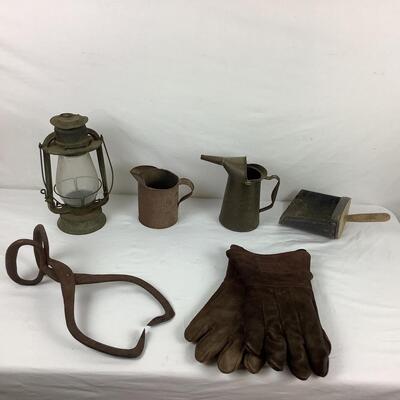 Lot. 5402. Lot of Vintage & Antique Tin Measuring Items, Scoop, Ice Tongs