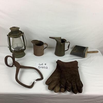 Lot. 5402. Lot of Vintage & Antique Tin Measuring Items, Scoop, Ice Tongs