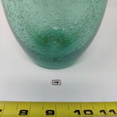 HAND BLOWN GREEN GLASS VASE MADE IN MEXICO