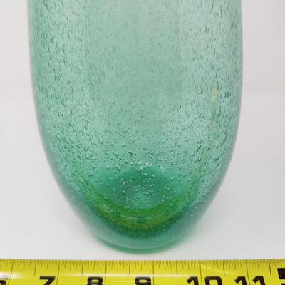HAND BLOWN GREEN GLASS VASE MADE IN MEXICO