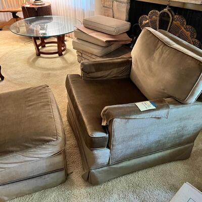 Green arm chair and matching foot stool
