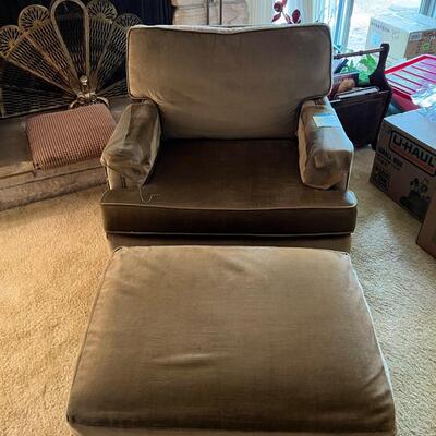 Green arm chair and matching foot stool