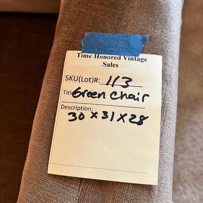 Green arm chair and matching foot stool