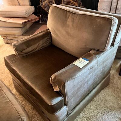 Green arm chair and matching foot stool