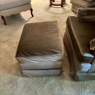 Green arm chair and matching foot stool