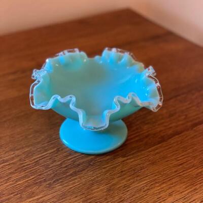 Turquoise Blue Milk Glass Footed Compote by Fenton